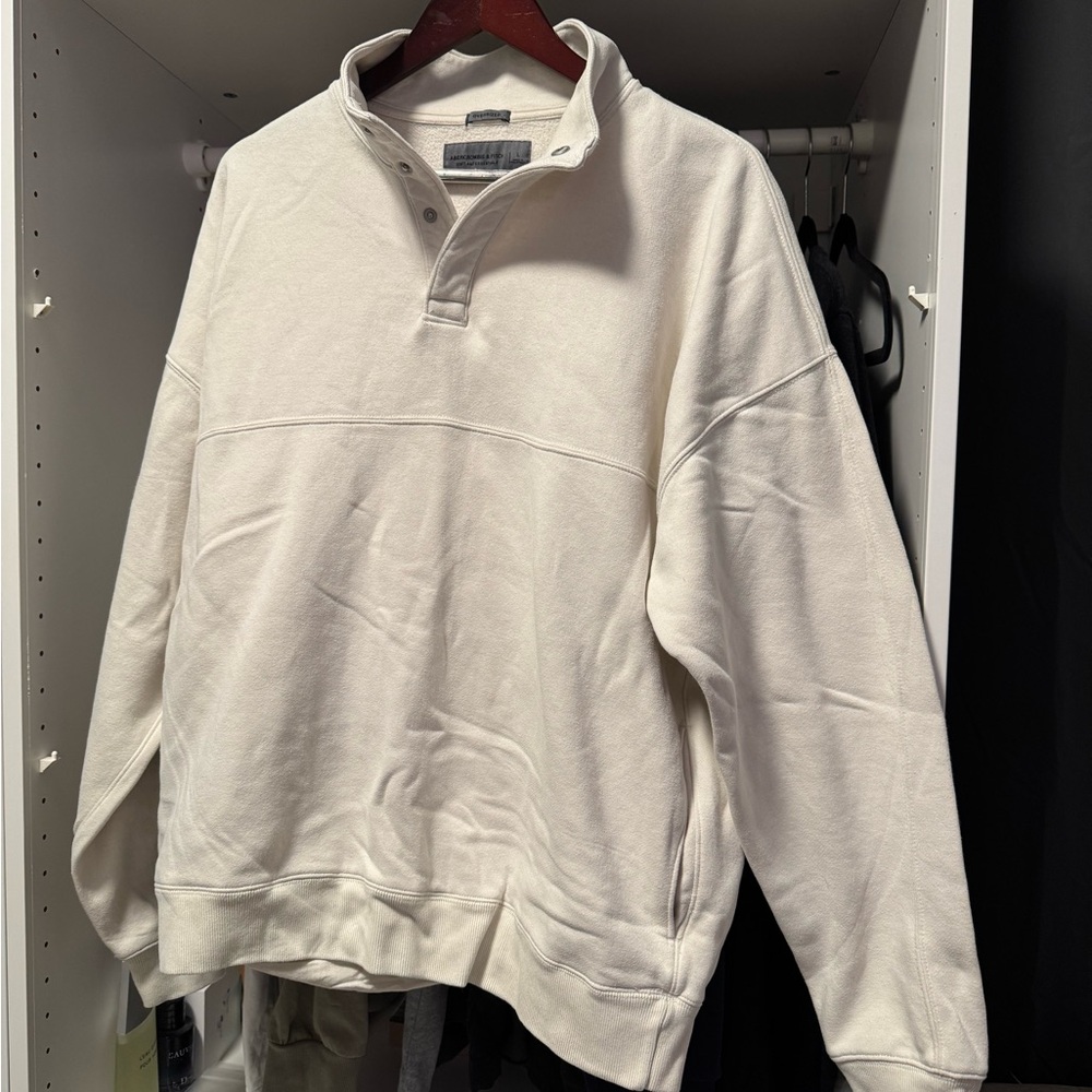 Abercrombie & Fitch Essential Half-Zip Sweater (Buttons) - Cream